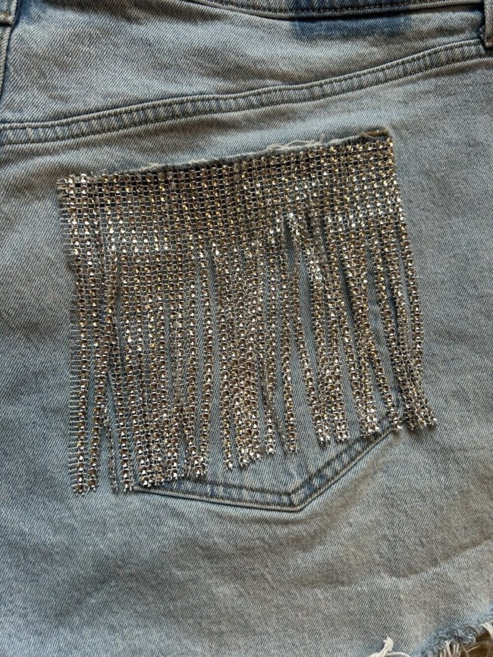 Abercrombie & Fitch Jorts Short Curve Love 35/20 Sparkle Fringe Denim Shorts Y2K - Picture 5 of 14